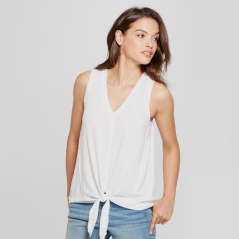 Universal Thread White Front Tie Tank Top Size XS